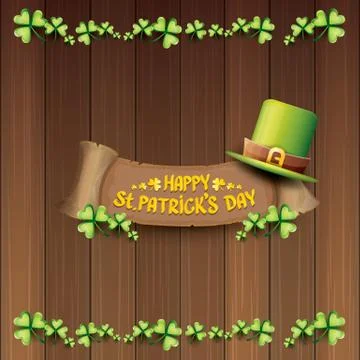 Vector happy saint patricks day label or poster with green hat, lucky clovers Stock-Illustration