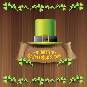 Vector happy saint patricks day label or poster with green hat, lucky clovers 스톡 일러스트