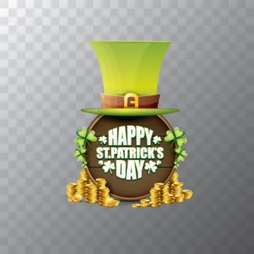 Vector happy saint patricks day label or poster with green hat, lucky clovers Stock Illustration