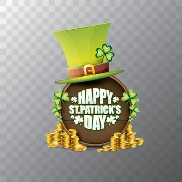 Vector happy saint patricks day label or poster with green hat, lucky clovers Stock Illustration