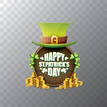 Vector happy saint patricks day label or poster with green hat, lucky clovers Stock Illustration