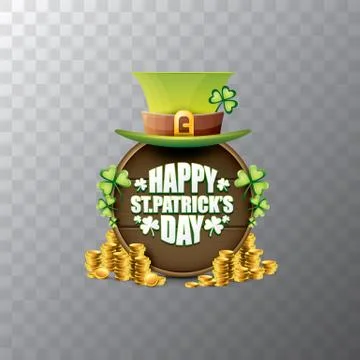 Vector happy saint patricks day label or poster with green hat, lucky clovers Stock Illustration