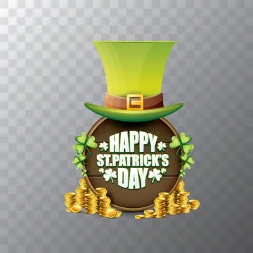 Vector happy saint patricks day label or poster with green hat, lucky clovers Stock Illustration