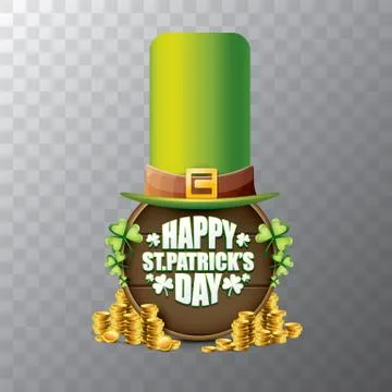 Vector happy saint patricks day label or poster with green hat, lucky clovers Stock Illustration