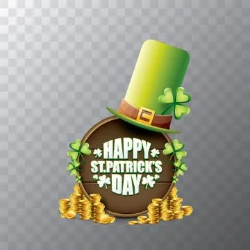 Vector happy saint patricks day label or poster with green hat, lucky clovers Stock Illustration