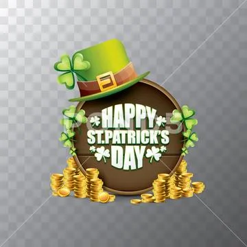 Vector happy saint patricks day label or poster with green hat, lucky clovers Stock Illustration
