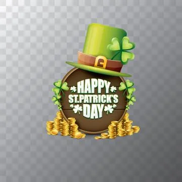 Vector happy saint patricks day label or poster with green hat, lucky clovers Stock Illustration