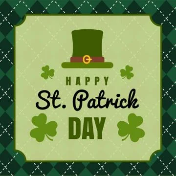 Vector Happy Saint Patrick's Day greeting card with leprechaun hat and shamrock Stock Illustration