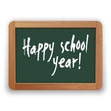 Vector Happy School Year on Green Blackboard Illustrazione stock