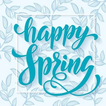 Vector Happy Spring poster with hand drawn title Stock Illustration