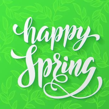 Vector Happy Spring poster with hand drawn title Stock Illustration