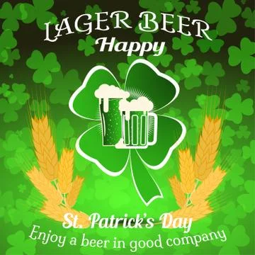 Vector Happy St. Patrick's Day poster on the gradient dark green background.. Stock Illustration