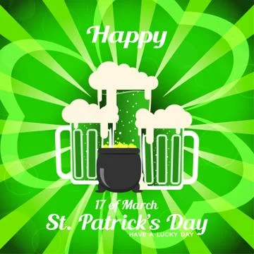 Vector Happy St. Patrick's Day poster on the gradient dark green background.. Stock Illustration