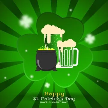 Vector Happy St. Patrick's Day poster on the gradient dark green background.. Stock Illustration