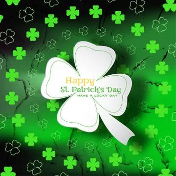Vector Happy St. Patrick's Day poster on the gradient dark green background.. Stock Illustration