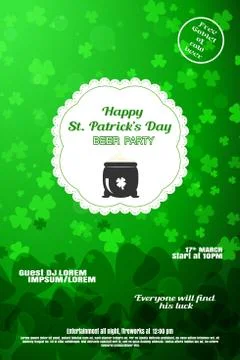 Vector Happy St. Patrick's Day Beer Party poster on the gradient green backgr Stock Illustration