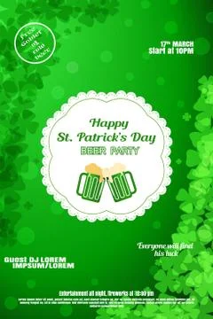 Vector Happy St. Patrick's Day Beer Party poster on the gradient green backgr Stock Illustration