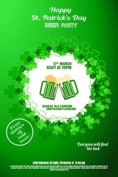 Vector Happy St. Patrick's Day Beer Party poster on the gradient green backgr Stock Illustration