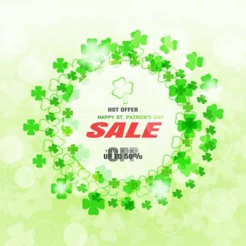 Vector Happy St. Patrick's Day Sale promotional poster on the light gradient  Stock Illustration