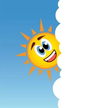 Vector happy sun smiling behind a cloud Stock Illustration
