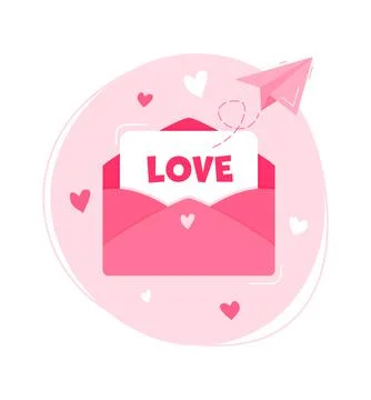 Vector Happy Valentines Day. Design of envelope and hearts. Vector illustrati Stock Illustration
