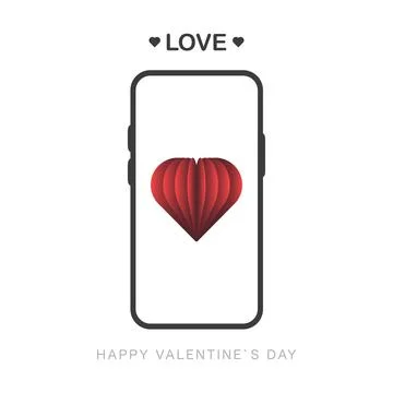 Vector happy valentines day message with love on screen phone. Isolated holid Illustrazione stock