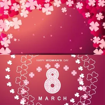 Vector Happy Woman's Day envelope on the red gradient background with flora.. Stock Illustration