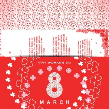 Vector Happy Woman's Day envelope on the red background with floral pattern.. Stock Illustration