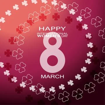 Vector Happy Women's Day gradient purple poster with clover leaves arranged i Stock Illustration