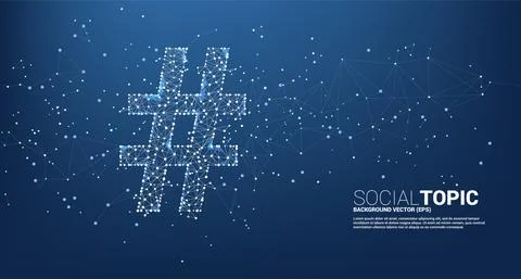 Vector Hash tag from dot connect line polygon with icon. background concept f Stock Illustration