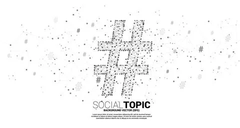 Vector Hash tag from dot connect line polygon with icon. background concept f Stock Illustration