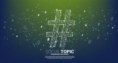 Vector Hash tag from dot connect line polygon with icon. background concept f Stock Illustration