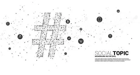 Vector Hash tag from dot connect line polygon with icon. background concept f Stock Illustration