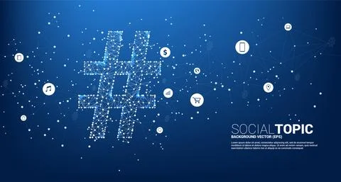Vector Hash tag from dot connect line polygon with icon. background concept f Stock Illustration