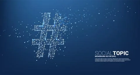 Vector Hash tag from dot connect line polygon with icon. background concept f Stock Illustration