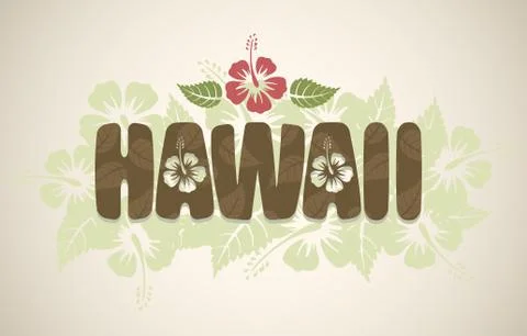Vector Hawaii word with hibiscus flowers Stock Illustration