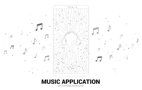 Vector headphone dot connect line circuit board style mobile phone icon. Conc Stock Illustration