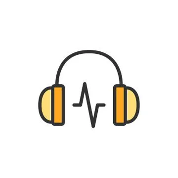 Vector headphone with sound wave flat color line icon. Stock Illustration