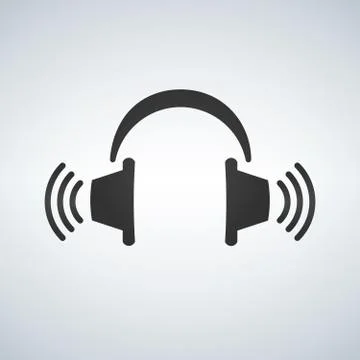Vector headphones icon with waves. Black symbol silhouette isolated on modern Stock Illustration