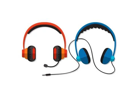 Vector headphones with microphone and wire on white background Stock Illustration