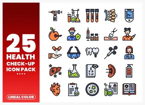 Vector health check-up icon pack collection featuring medical. scientific. .. Stock Illustration