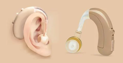 Vector hearing aid behind the ear. Sound amplifier for patients with hearing Stock Illustration
