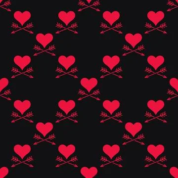Vector heart with 2 arrows seamless pattern or Love vector background Stock Illustration