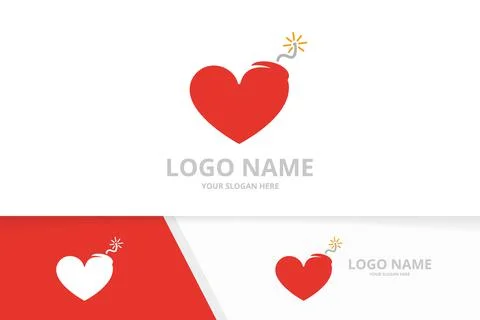 Vector heart and bomb logo combination. Detonate logotype design template. Stock Illustration
