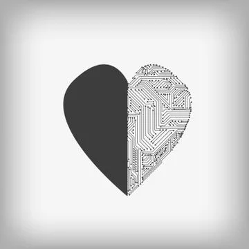 Vector : Heart and electronic circuit on gray background Stock Illustration