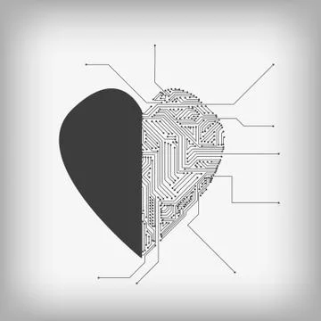 Vector : Heart and electronic circuit on gray background Stock Illustration