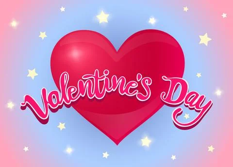 Vector heart and hand drawing lettering on pink abstract background with star Stock Illustration