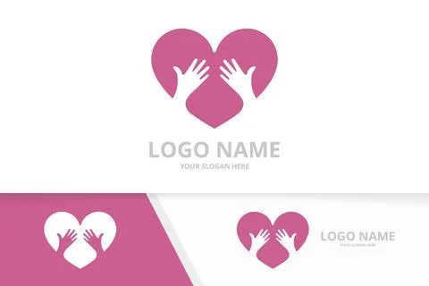 Vector heart and hands logo combination. Love embrace logotype design template. Stock Illustration