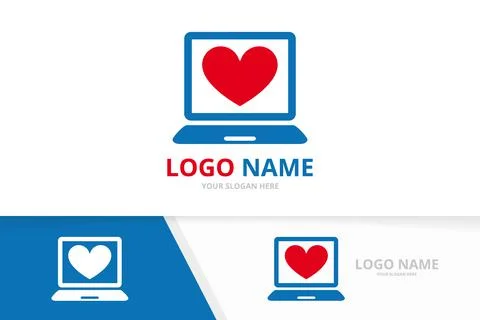 Vector heart and notebook logo combination. Love and laptop logotype design イラスト素材