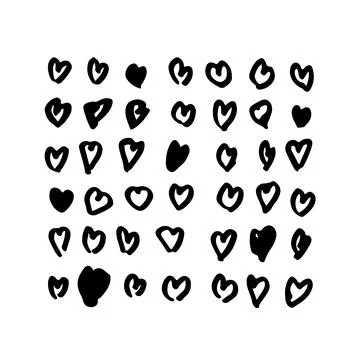 Vector Heart Brush Hand Drawn Element in Black Color Love Sign Sketch Style Stock Illustration